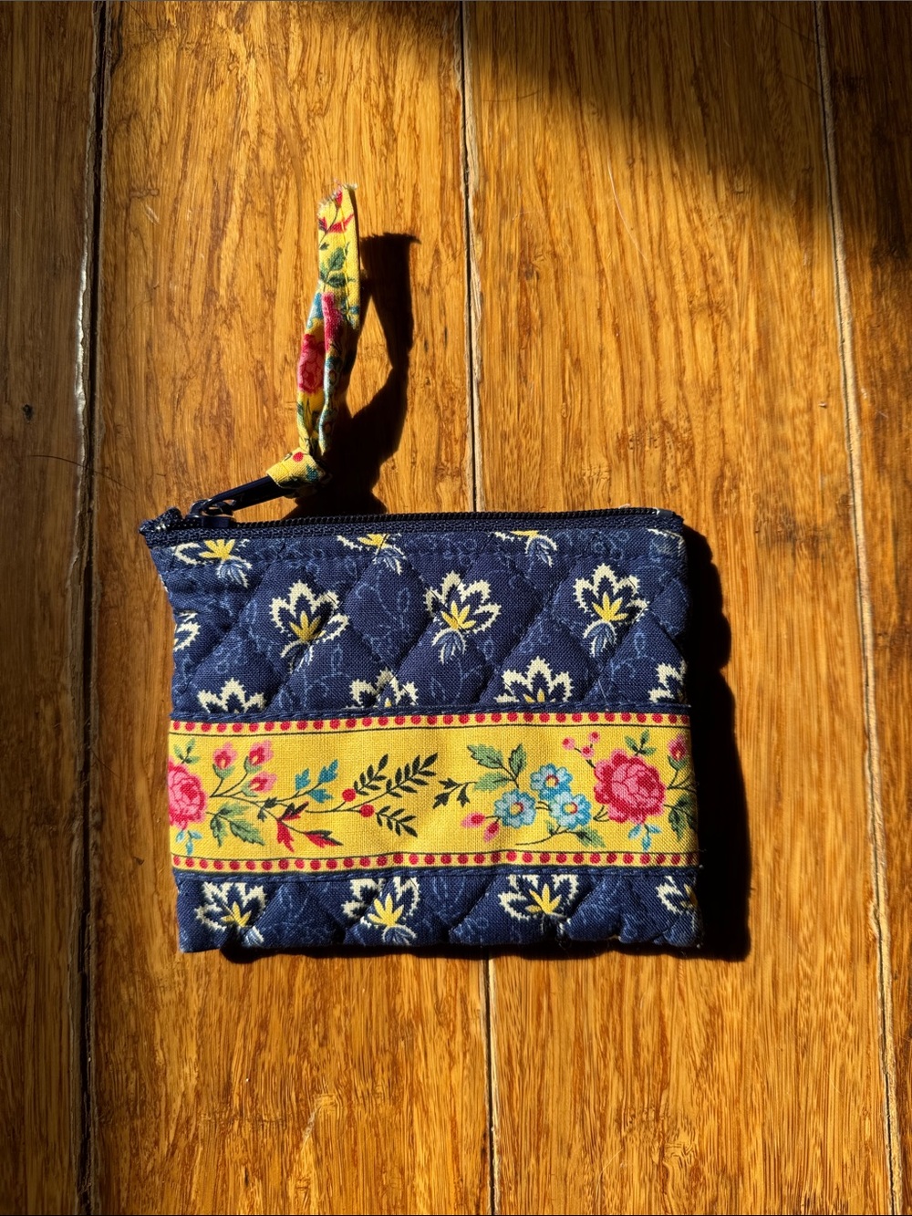 Vera Bradley Quilted Floral Pouch - Navy and Yellow